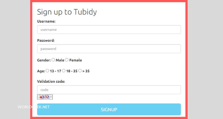Fill the “Sign up form” to get started with Tubidy website.